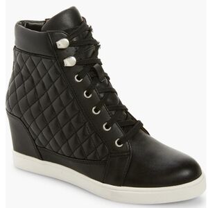 NWOT Linea Paolo Fiji Black Quilted Leather Hidden Wedge High-Top Sneaker 10